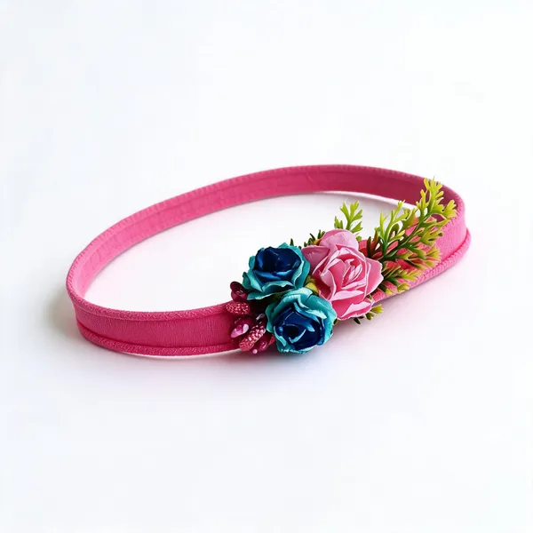 Pink_Polyester_Floral_Elastic_Headband_For_Girls