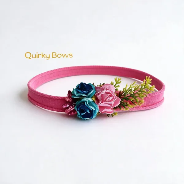 Pink_Polyester_Floral_Elastic_Headband_For_Girls