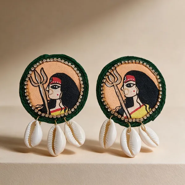 Green_Canvas_Embroidered_Shell_Drop_Earrings_For_Women_Set_of_2