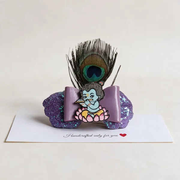 Purple_Sequin_Krishna_Motif_Bow_Hair_Clips_For_Kids