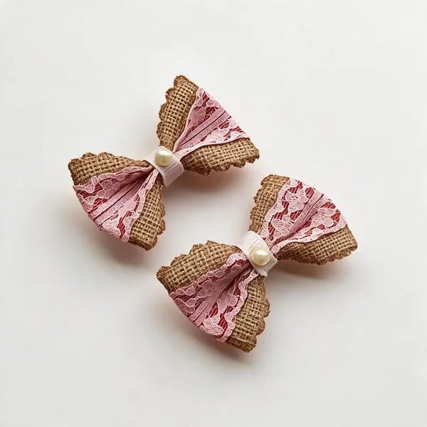 Red_Jute_Lace_Pearl_Bow_Hair_Accessory_For_Kids_Set_of_2
