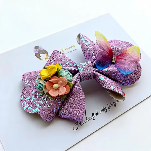 Purple_Silk_Sequin_Floral_Hair_Bows_For_Girls