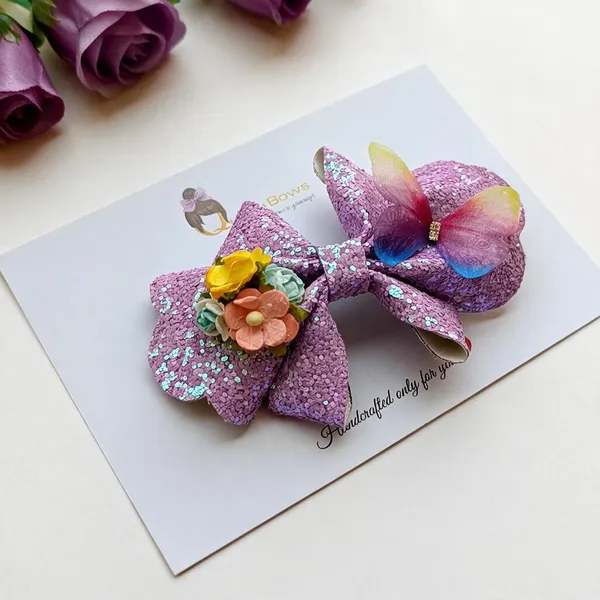 Purple_Silk_Sequin_Floral_Hair_Bows_For_Girls