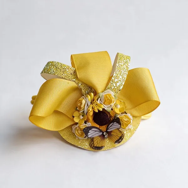 Yellow_Ribbon_Layered_Decorative_Hair_Bow_For_Kids