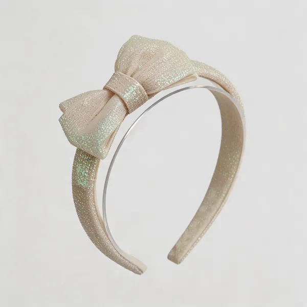 Cream_Polyester_Glitter_Bow_Headband_For_Kids