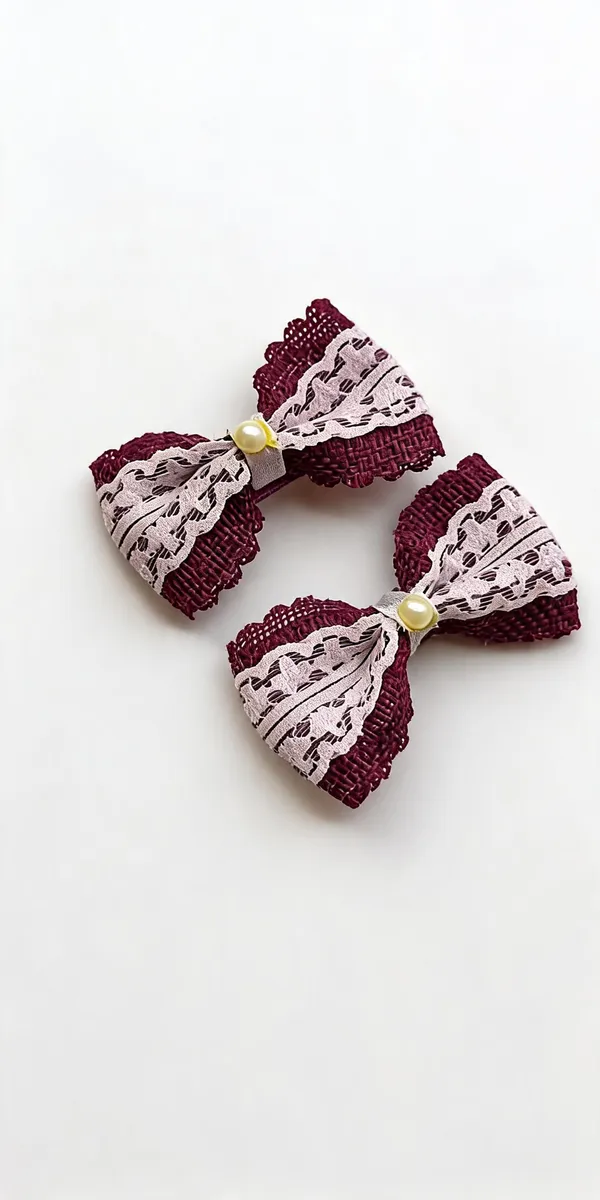 Maroon_Jute_Lace_Pearl_Bow_Hair_Accessory_For_Kids