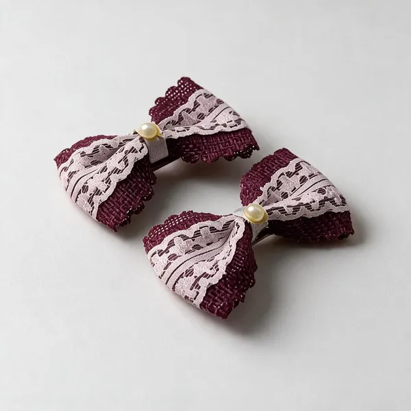 Maroon_Jute_Lace_Pearl_Bow_Hair_Accessory_For_Kids