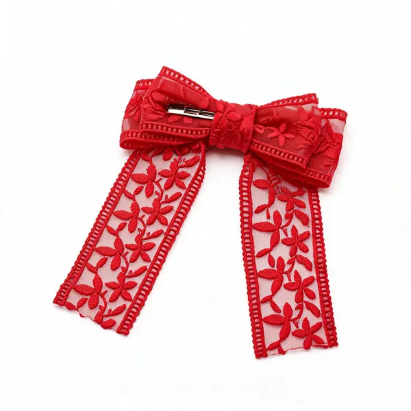 Red_Lace_Embroidered_Bow_Hair_Clip_For_Girls