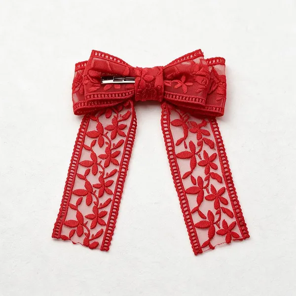 Red_Lace_Embroidered_Bow_Hair_Clip_For_Girls