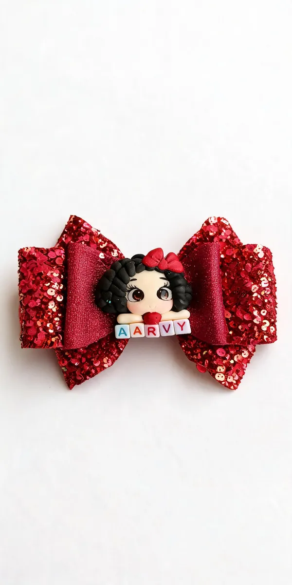 Red_Sequin_Doll_Name_Block_Layered_Hair_Bow_For_Kids