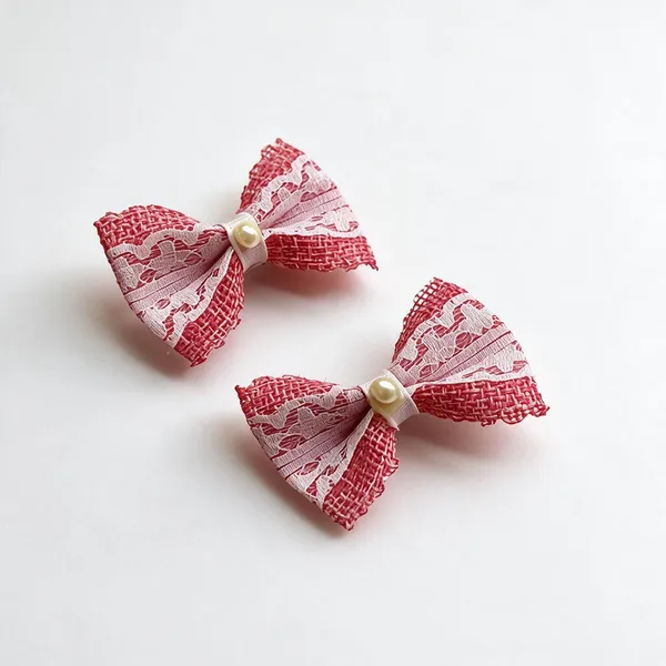 Pink_Jute_Lace_Pearl_Bow_Hair_Clips_For_Kids_Set_of_2