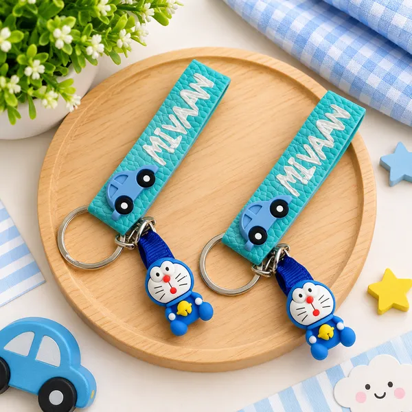 Turquoise_Leather_Textured_Personalized_Keychain_For_Kids_Set_Of_2