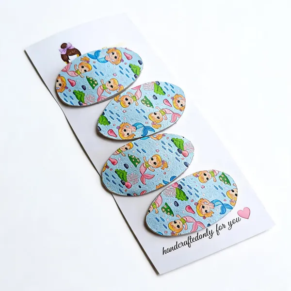 Blue_Leather_Mermaid_Print_Hair_Clips_For_Girls