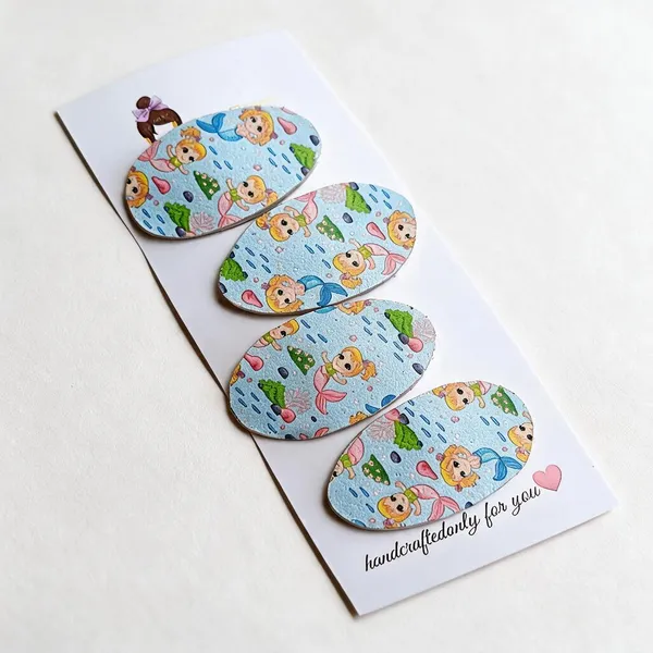 Blue_Leather_Mermaid_Print_Hair_Clips_For_Girls