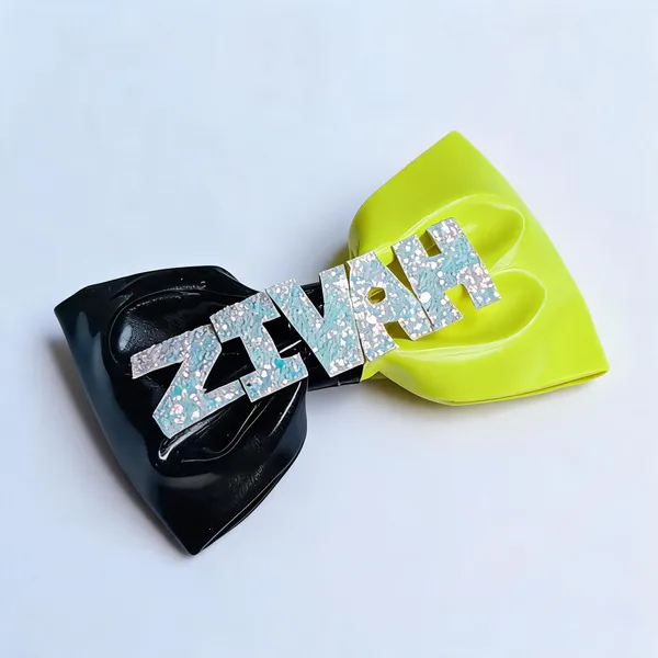 Black_&_Neon_Yellow_Leather_Glitter_Bow_Hair_Clips_For_Kids