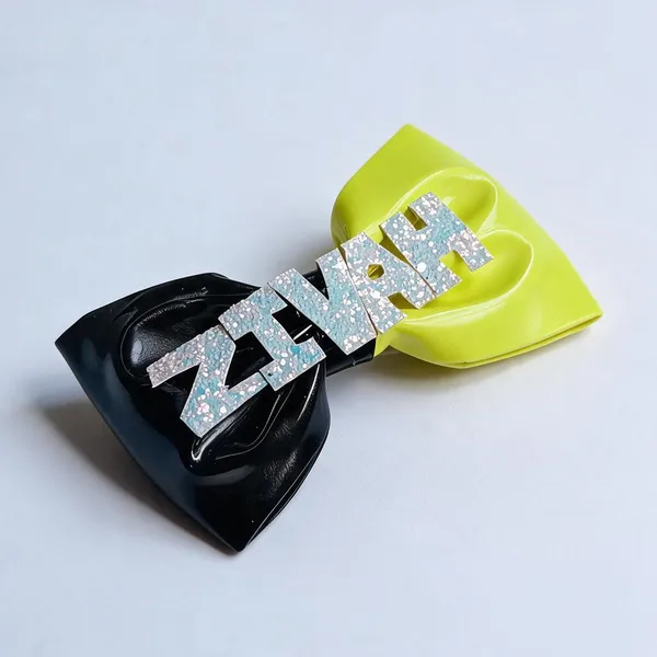Black_&_Neon_Yellow_Leather_Glitter_Bow_Hair_Clips_For_Kids