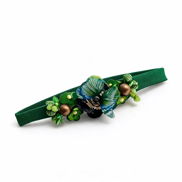 Green_Polyester_Floral_Elastic_Headband_For_Girls
