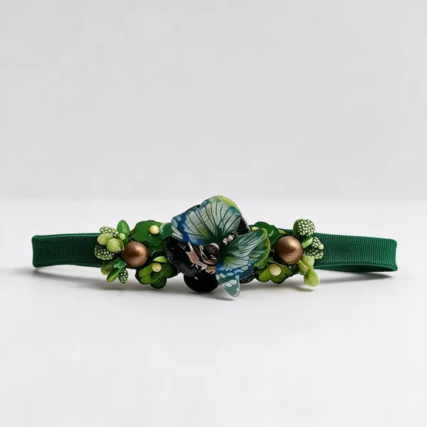 Green_Polyester_Floral_Elastic_Headband_For_Girls