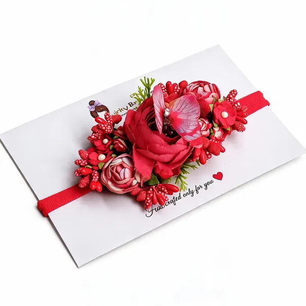 Red_Polyester_Floral_Elastic_Headband_For_Girls