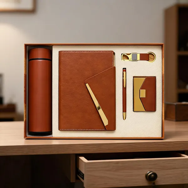 Brown_Pu_Leather_Notebook_Gift_Set_With_Pen_Keychain_Card_Holder