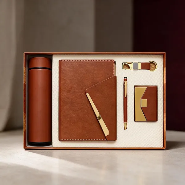 Brown_Pu_Leather_Notebook_Gift_Set_With_Pen_Keychain_Card_Holder