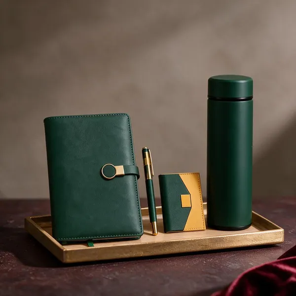 Green_Notebook_Flask_Pen_And_Card_Holder_Gift_Set