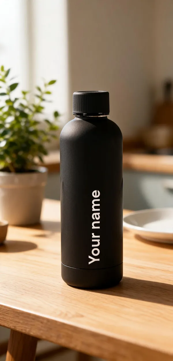 Stainless_Steel_Minimalist_Solid_Black_Personalised_Water_Bottle_Set