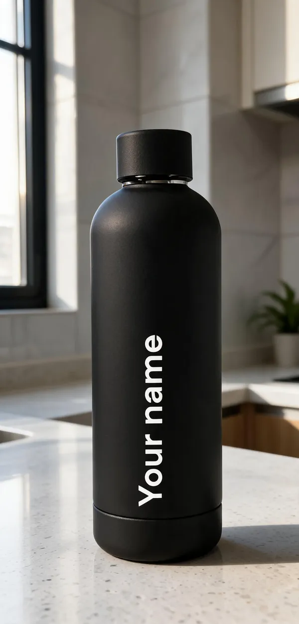 Stainless_Steel_Minimalist_Solid_Black_Personalised_Water_Bottle_Set