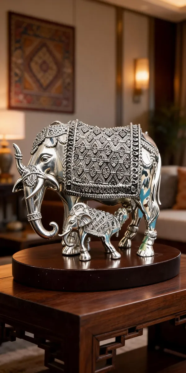 Omjewels_Silver_Sheet_Sandalwood_Elephant_Figurine_Set