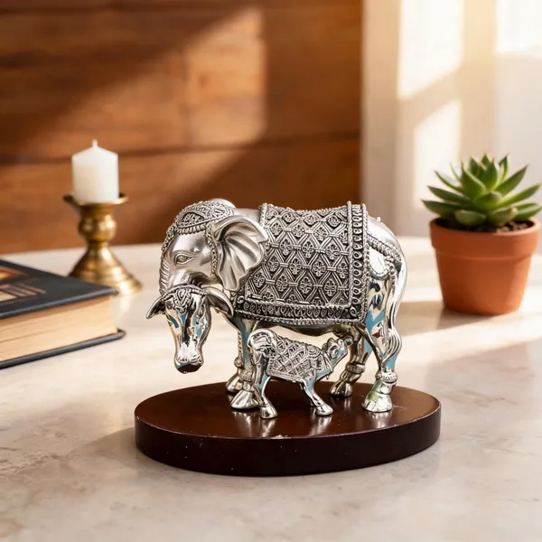 Omjewels_Silver_Sheet_Sandalwood_Elephant_Figurine_Set