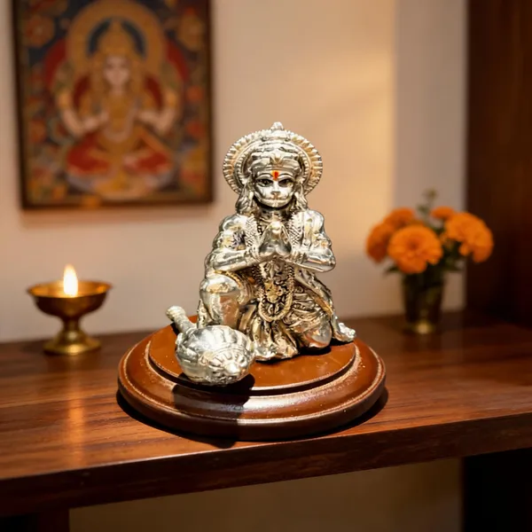 Omjewels_Silver_Sheet_Sandalwood_Seated_Hanuman_Idol