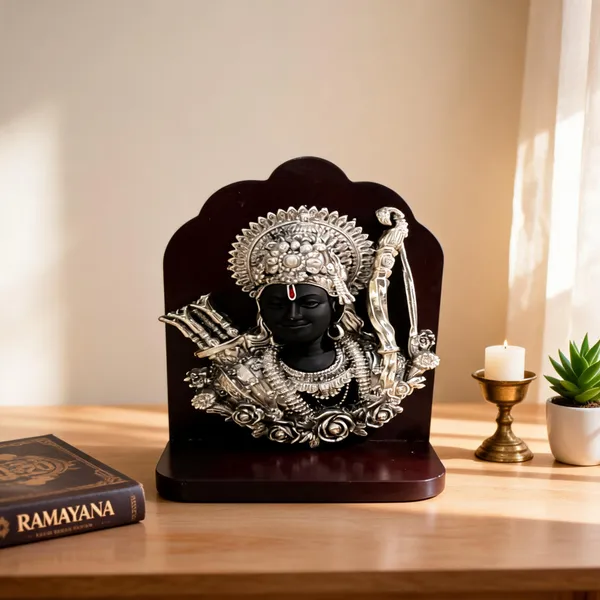 Omjewels_Silver_Sheet_Sandalwood_Lord_Ram_Idol_With_Bow