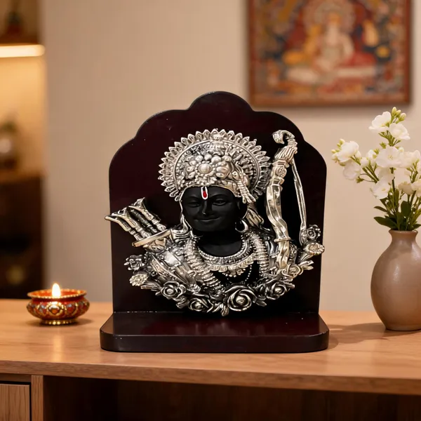Omjewels_Silver_Sheet_Sandalwood_Lord_Ram_Idol_With_Bow