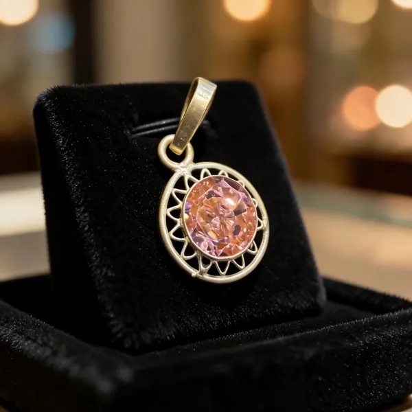 Gold_Tone_Silver_Pink_Stone_Round_Pendant_For_Women