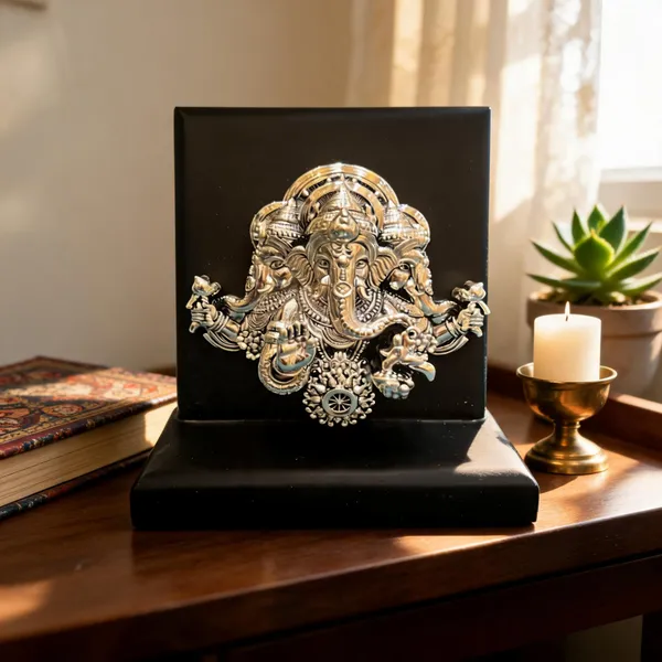 Omjewels_Silver_Sheet_Sandalwood_Ganesha_Relief_Idol_With_Stand