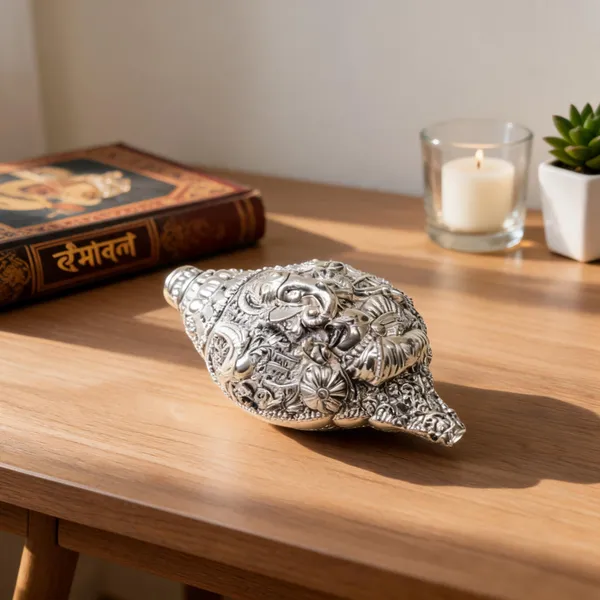 Omjewels_Silver_Sheet_Sandalwood_Ornate_Embossed_Conch_Shell