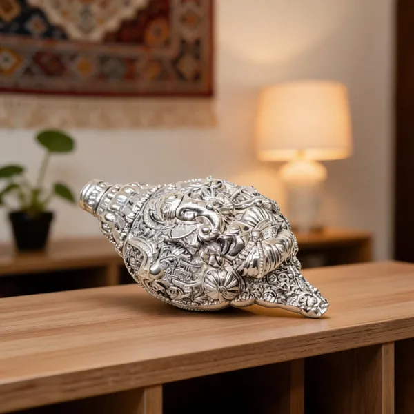 Omjewels_Silver_Sheet_Sandalwood_Ornate_Embossed_Conch_Shell