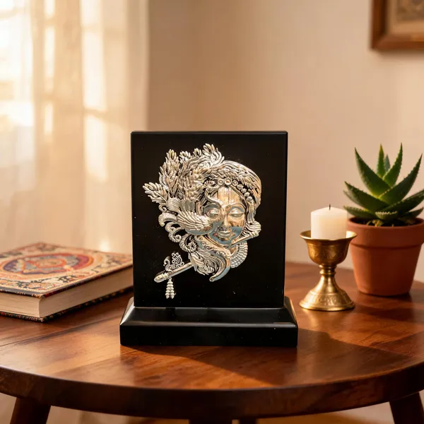 Omjewels_Silver_Sheet_Sandalwood_Krishna_Table_Showpiece