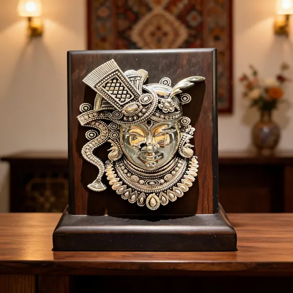 Omjewels_Silver_Sheet_Sandalwood_Ethnic_Embossed_Mask_Showpiece