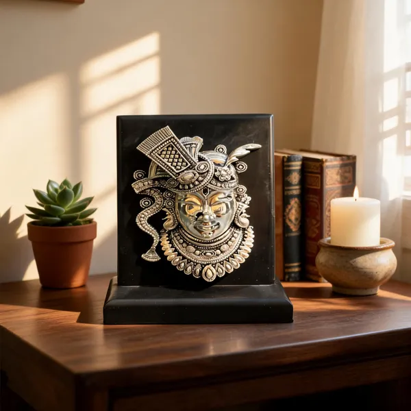 Omjewels_Silver_Sheet_Sandalwood_Ethnic_Embossed_Mask_Showpiece