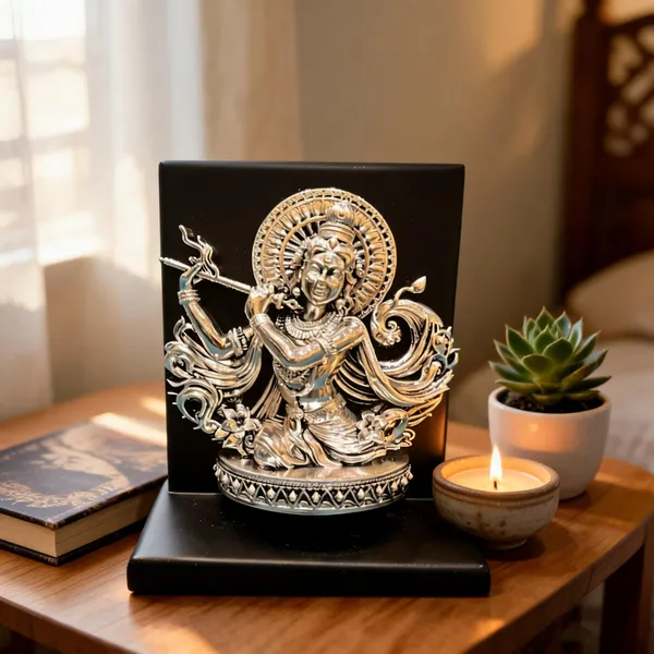 Omjewels_Silver_Sheet_Sandalwood_Krishna_Flute_Idol