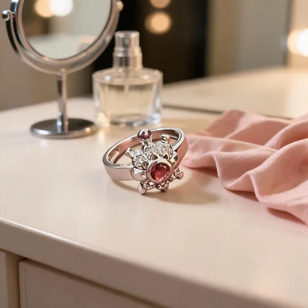 Silver_Floral_Red_Stone_Ring_For_Women