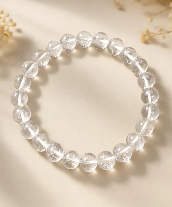 White_Clear_Quartz_Beaded_Stretch_Bracelet_For_Women