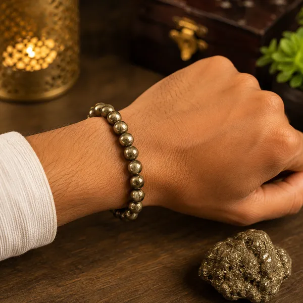 Gold_Tone_Pyrite_Bead_Bracelet_For_Men
