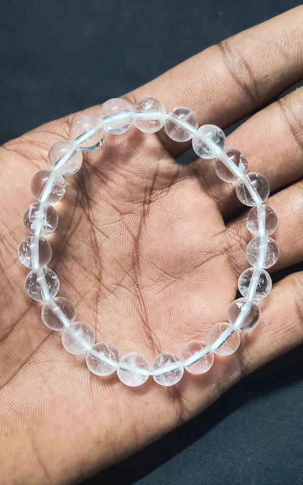 White_Clear_Quartz_Beaded_Stretch_Bracelet_For_Women