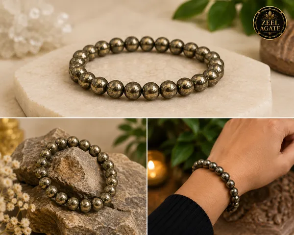 Brown_Gold_Pyrite_Beaded_Stretch_Bracelet_For_Men