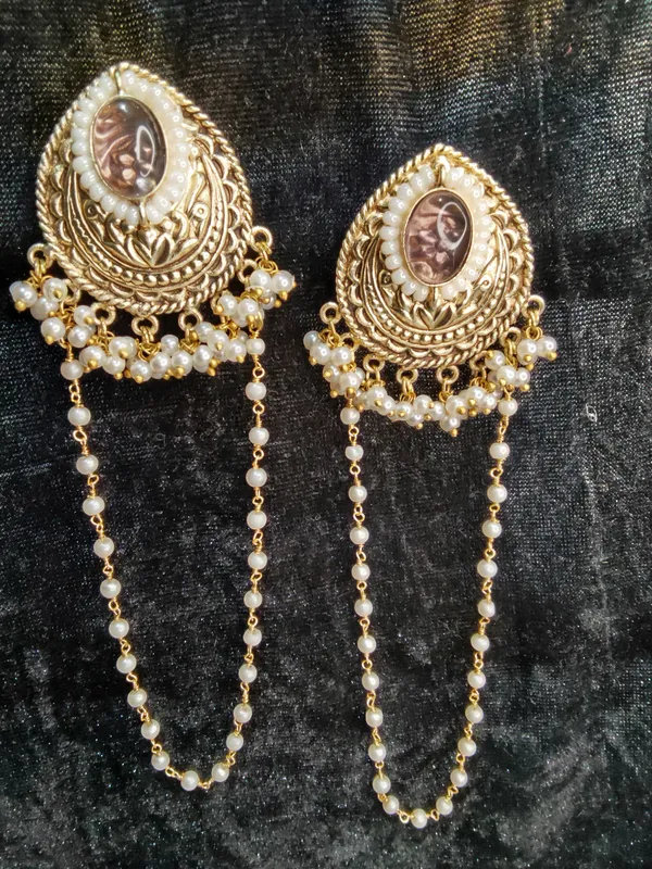 Gold_Tone_Pearl_Chain_Drop_Earrings_for_Women