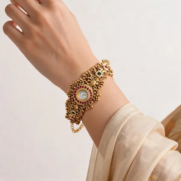 Gold_Alloy_Red_Stone_Ornate_Analogue_Bracelet_Watch_For_Women