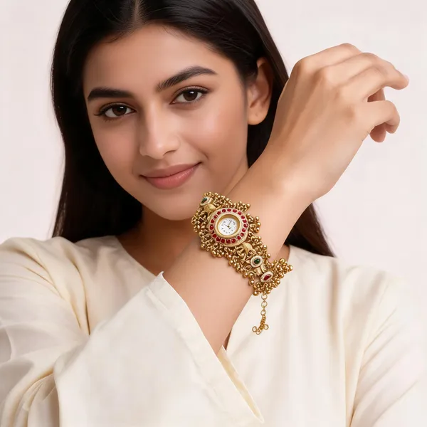 Gold_Alloy_Red_Stone_Ornate_Analogue_Bracelet_Watch_For_Women