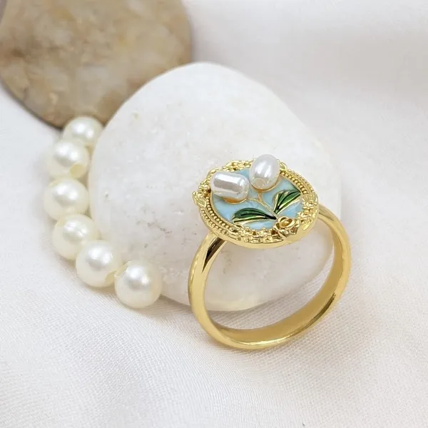 Gold_Tone_Enamel_Pearl_Floral_Ring_for_Women
